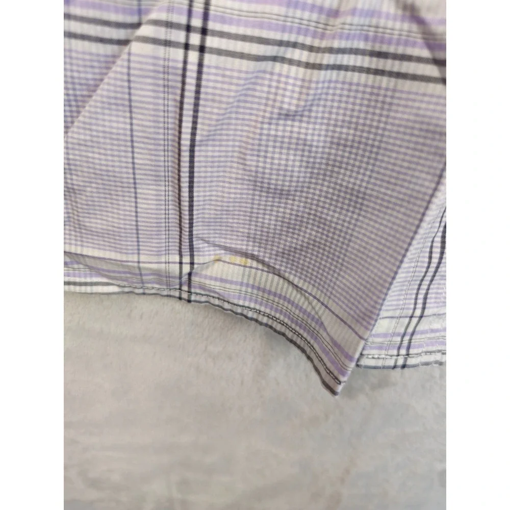 Banana Republic Button Up Shirt Large Slim Fit Purple Plaid Double Chest Pocket